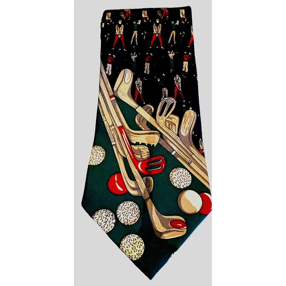 Vintage Pierre Cardin Mens Neck Tie Golf Golfer Ball Clubs Sport Hobby Gift Blue